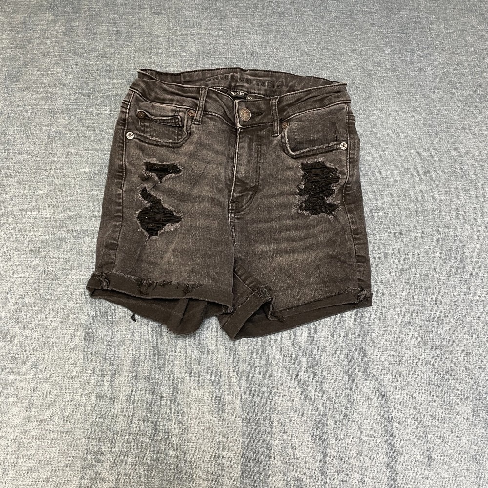 American Eagle Outfitters Next Level Stretch Cut Off Shorts Women 24 Black Denim